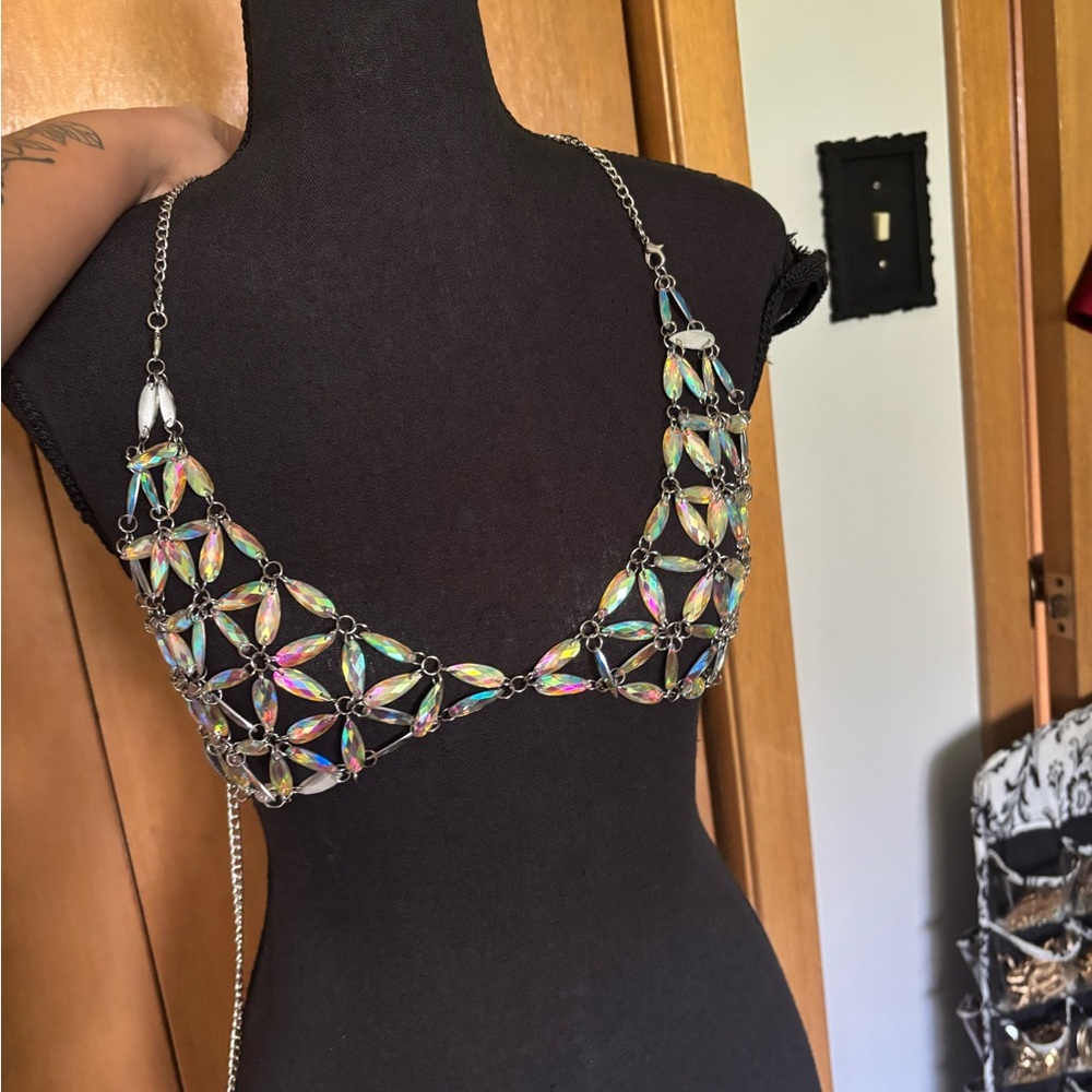 Fashion Nova Iridescent Chain Bralette